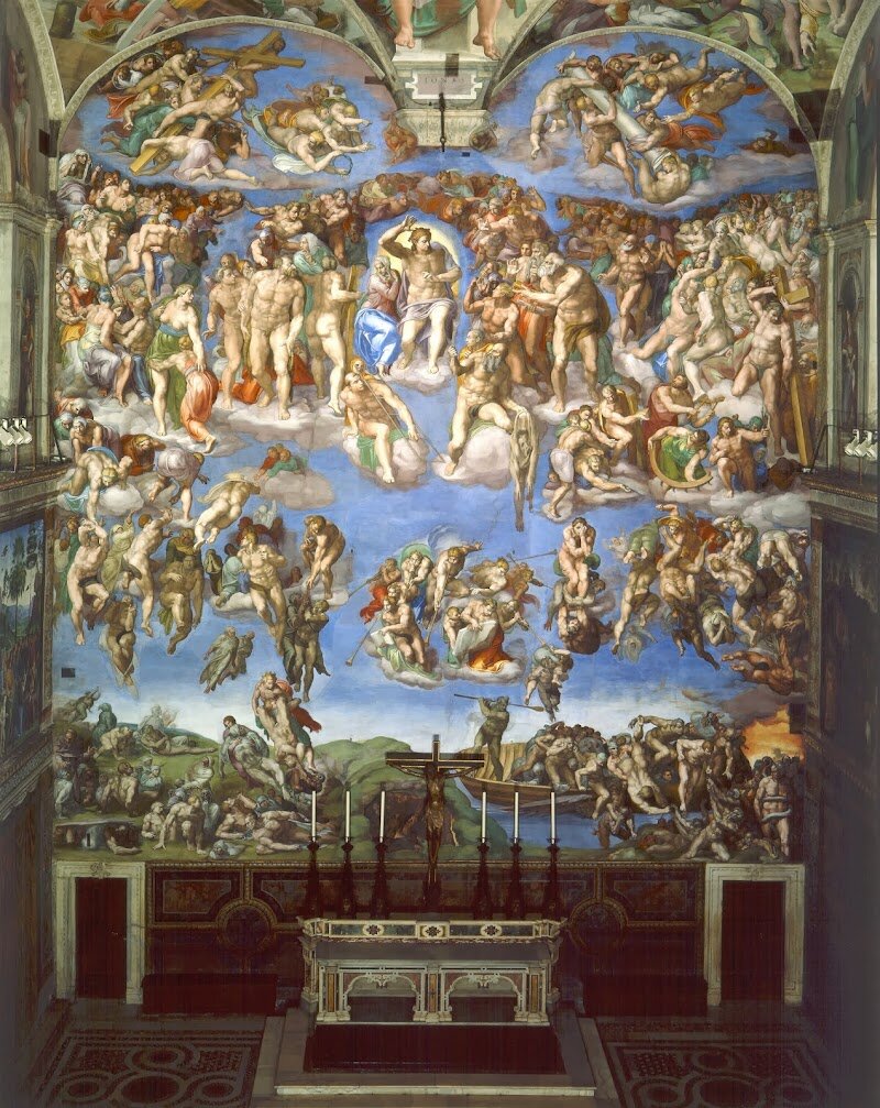 The Last Judgment - Michelangelo’s **The Last Judgment** in Rome’s Sistine Chapel is a breathtaking masterpiece that invites visitors into an epic drama of faith, artistry, and humanity. Painted between 1536 and 1541, this colossal fresco covers the entire altar wall and features over 300 vibrant figures, each caught in the swirling moment of the Second Coming of Christ. Families and curious travelers will marvel at how the scene unfolds: souls rise toward heaven on one side, while the damned are cast down into hell on the other, all under the commanding gesture of Christ at the center, with the Virgin Mary by his side. What makes The Last Judgment truly special is its immersive power; Michelangelo’s dynamic composition pulls you into the story, making you feel as if you are part of the crowd awaiting judgment. Children and adults alike can spot famous saints holding the instruments of their martyrdom, discover hidden self-portraits, and trace the dramatic descent to the underworld inspired by Dante’s Inferno. Restoration has revealed dazzling colors—orange, blue, and green—that animate this awe-inspiring vision. Visiting The Last Judgment is more than seeing a painting; it’s stepping into one of history’s greatest artistic and spiritual experiences, sure to spark wonder and conversation for every member of the family.